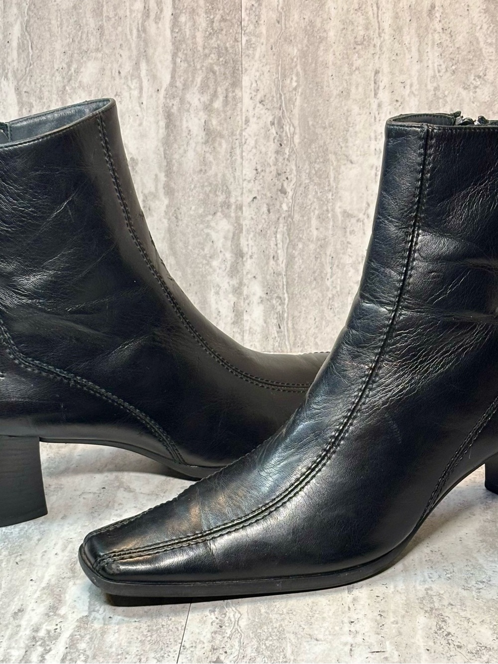 Paul Green Australia Vintage Black Leather Ankle Zip Boots Heels Sz 9